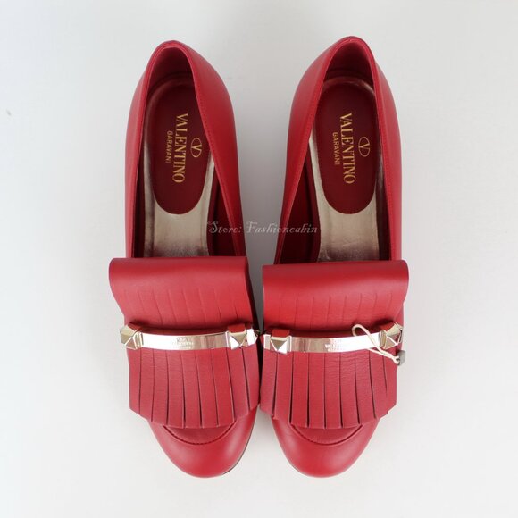 NEW VALENTINO GARAVANI Rockstud Fringed Leather Loafers, EU 37.5 Red, New in Box - Picture 4 of 16